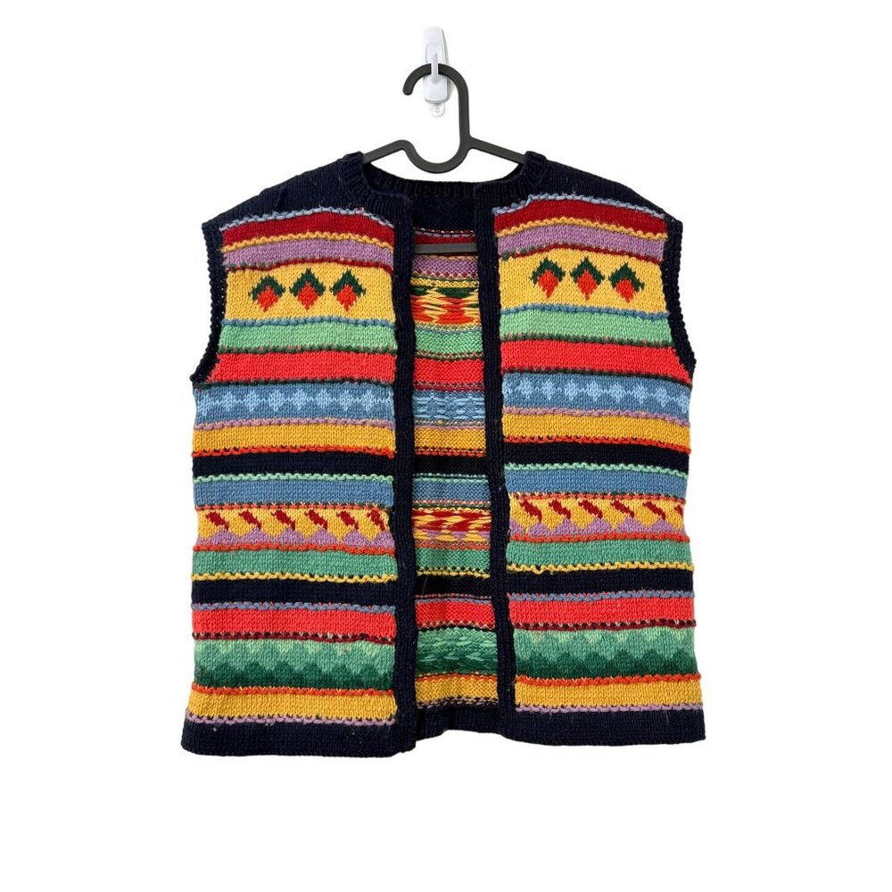 Vintage Handknit Colorful Bohemian Southwestern Whimsical Vest Womens Medium